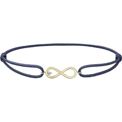 Tiami provázkový náramek Infinity ze žlutého zlata s diamantem tmavě modrý BIFFY2201