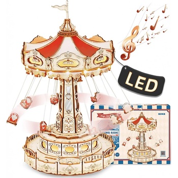 ROBOTIME Roker Svítící 3D drevené puzzle Hracia skrinka: Retiazkový kolotoč 289 ks