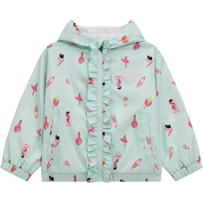GUESS Многоцветна ветровка за мини момиче в ментов цвят с качулка и къдрички Guess