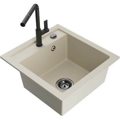 Mexen Vito гранитна кухненска мивка с 1 корито и кухненски смесител Flora, бежов - 6503-69-670401-70-B (6503-69-670401-70-B)