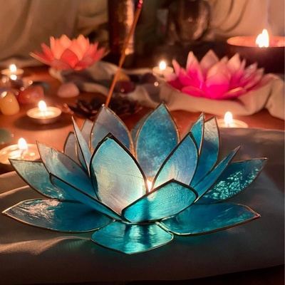 Lotosový svícen modrý - 5. čakra – Hledejceny.cz
