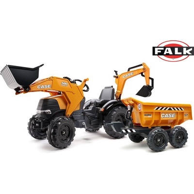 FALK Šlapací traktor Case IH Beckhoe s nakladačem rypadlem a vlečkou