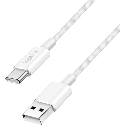LogiLink USB 2.0 Type-C кабел, C/M - A/M, 480 Mbps, 60W, найлон, бял, 1, 5 м