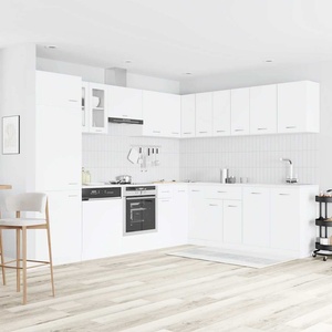 vidaXL Комплект кухненски шкафове, 14 части, "Lyon", бяло инженерно дърво (3067666)