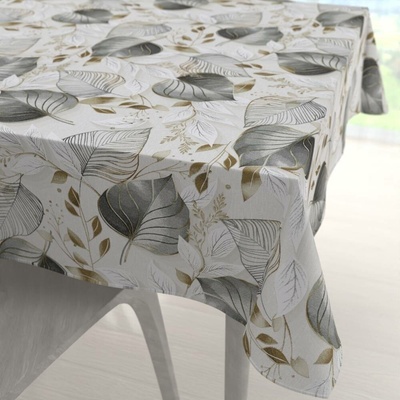 Biante Velký dekorační čtvercový ubrus Leona LN-173 Šedé listy na režném 150x150 cm