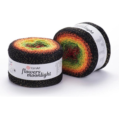 Yarn Art Příze Flowers Moonlight 3267 červená, zelená, žlutá, oranžová, černá