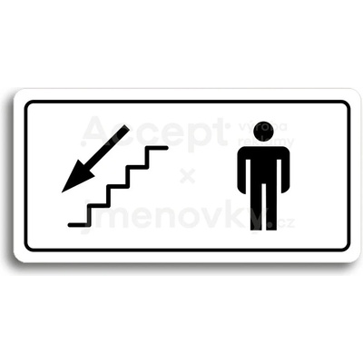 ACCEPT Piktogram WC MUŽI VLEVO DOLŮ - bílá tabulka - černý tisk
