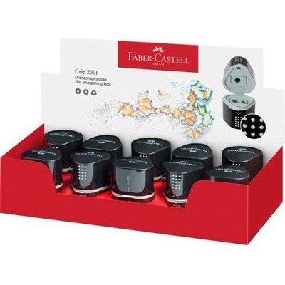 Struhadlo, displej, tříděrové, se zásobníkem, FABER-CASTELL "Grip 2001 Trio", černé 10ks