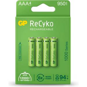 GP Batteries Акумулаторна Батерия GP R03 AAA 1000mAh NiMH 100AAAHCE-EB4 4 бр. в опаковка GP (GP-BR-100AAAHCE-EB4) - topmall