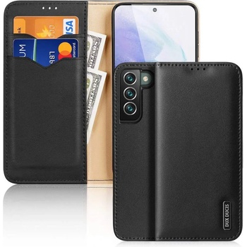 Dux Ducis Hivo Genuine Leather Flip Wallet Case - кожен калъф от естествена кожа с поставка и отделение за кр. карти за Samsung Galaxy S22 Plus (черен)