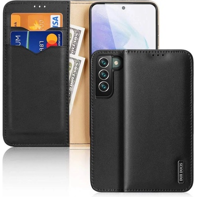 Dux Ducis Hivo Genuine Leather Flip Wallet Case - кожен калъф от естествена кожа с поставка и отделение за кр. карти за Samsung Galaxy S22 Plus (черен)