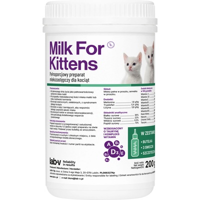 Lab-v Мляко за котенца - мляко за котенца 200 г - Комплект с бутилка и биберони
