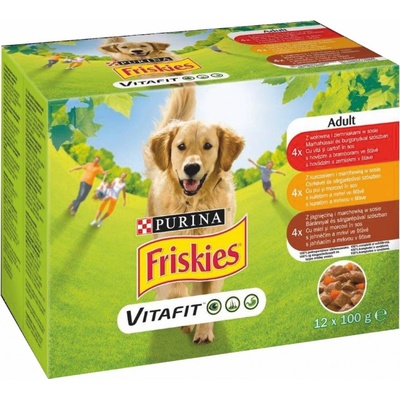 Friskies Adult hovädzina a zemiaky kura a mrkva jahňa a mrkva šťava 12 x 85 g
