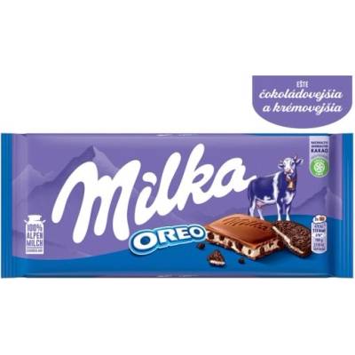 Milka Oreo čokoláda z alpského mlieka s kakaovými sušienkami a vanilkovo-krémovou náplňou 100 g