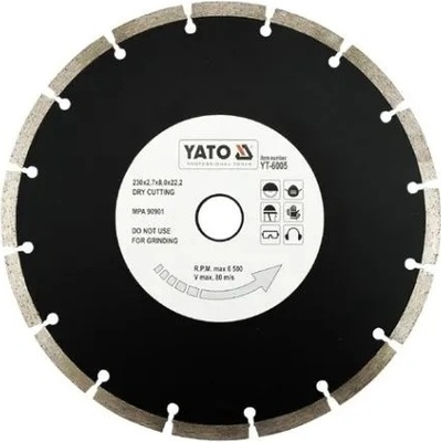 YATO diamantový kotouč pro řezání betonu, cihel, kamene, za sucha, 230 mm YT-6005