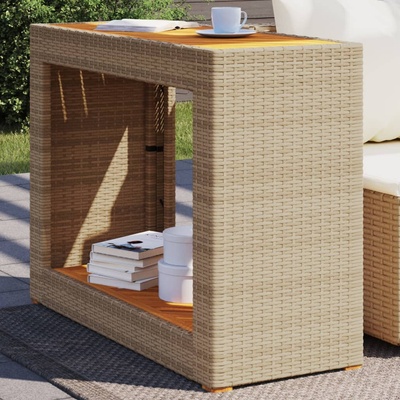 vidaXL Градинска маса с дървен плот бежова 100x40x75 см полиратан (366308)