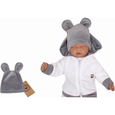 Z&Z Velúrová semišková čiapočka s uškami Teddy sivá