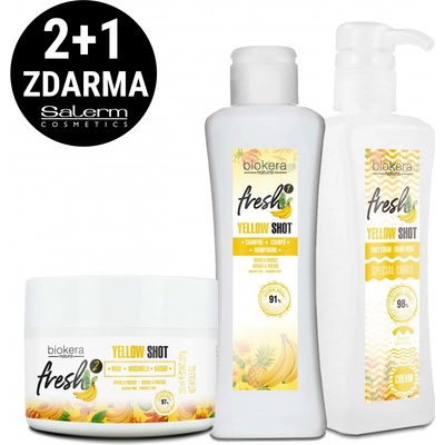 Salerm Biokera Yellow Shot pro vlnité vlasy šampón 300 ml + maska 250 ml + krém 300 ml dárková sada