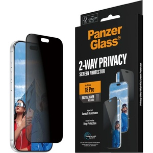 Panzer Стъклен протектор PanzerGlass за iPhone 18 Pro, 2-Way Privacy, Ultra-Wide Fit w. EasyAligner