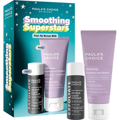Paula's Choice Smoothing Superstars vyhlazující kosmetika na obličej a tělo peeling 30 ml + exfoliační mléko 60 ml kosmetická sada
