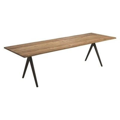 Gloster Masivní jídelní stůl Raw, obdélníkový 280x94/104x74 cm, rám hliník meteor, deska teak leštěný s neopracovanou hranou, deska výška 5 cm, vč.krycí plachty – Zbozi.Blesk.cz