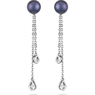 Swan Сребърни обици със сладководни черни перли и циркони CAA092EB Swan