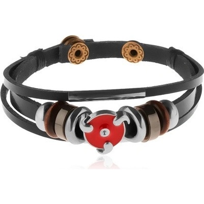 Šperky eshop Multináramok z umelej kože oceľové a drevené korálky červený glazúrovaný kruh Z22.11