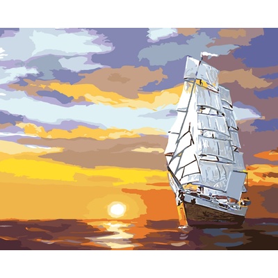 ZUTY Malování podle čísel ZÁPAD SLUNCE A PLACHETNICE NA MOŘI D RUSTY RUST Rozměr 40 x 50 cm Rámování vypnuté plátno na rám