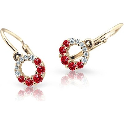Danfil dětské náušnice C2154 ze žlutého zlata s kamínky Ruby Dark zapínání brizura