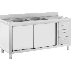Royal Catering Кухненска мивка за търговски цели - 2 мивки - Royal Catering - Неръждаема стомана - 160 x 60 см RC-IKS04 (RC-IKS04)