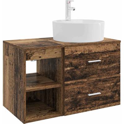 vidaXL Комплект мебели за баня 2 pcs Старо дърво Инженерна дървесина (3403910)