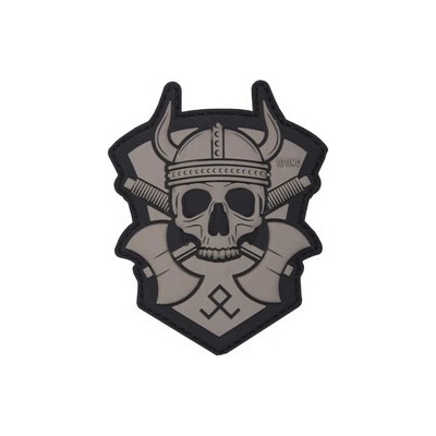 3D plastová nášivka Viking so sekerou šedá