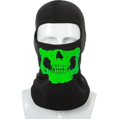 Štýlová čierna kukla s maskou - reflexný vzor SKULL zelená