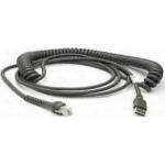 Datalogic Cable, USB, Type A, Coiled, Power off terminal, 2 Meters, CAB-424E
