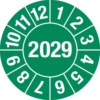 Kontrolná nálepka 2029, zelená, fólia samolepiaca, 30 mm, BJ = 5 x 15 ks