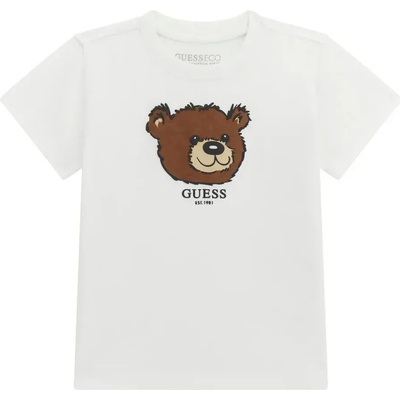 GUESS Бяла тениска с къс ръкав за мини момче с мече Guess