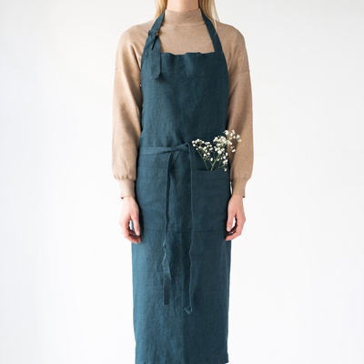 Linentales Lněná kuchyňská zástěra 100x100 cm Chef Deep Water