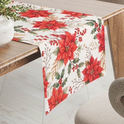 Biante behúň Leona LN-180 Vianočné ruže a cezmíny na bielom 20x120 cm