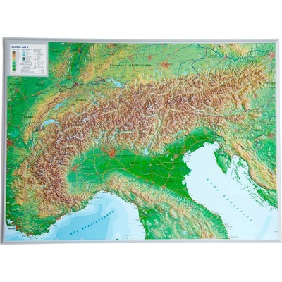 Alpy - plastická mapa 80 x 60 cm