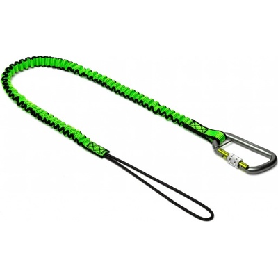 Pružný závěsný popruh NLG Lanyard s jednou karabinou na nářadí – nylon, zeleno-černá