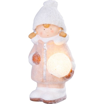 MagicHome Postavička Dievčatko so snehovou guľou 1 LED keramika 14x13x25 cm