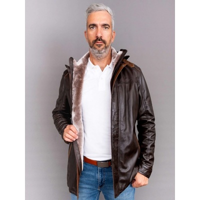 Max Original Leather pánska kožená bunda 8062 FUR brown-03 Brown