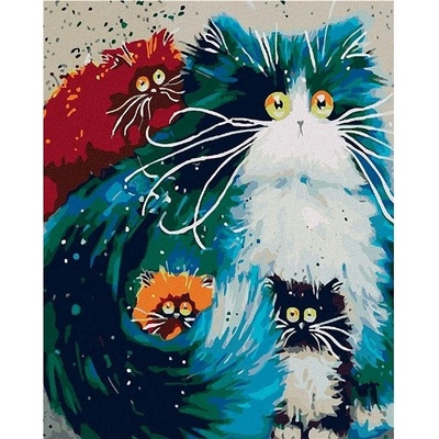 zuty Malování podle čísel Okatá kočka s koťaty 40 x 50 cm vypnuté plátno na rám