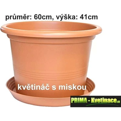 PLASTKON Plastový kulatý květináč 60 cm s miskou – terakota