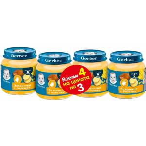 Nestle Бебешко пюре Nestle Gerber - Зелeнчуци с пилешко, 3+1 подарък х 125 g (12500850) - baby