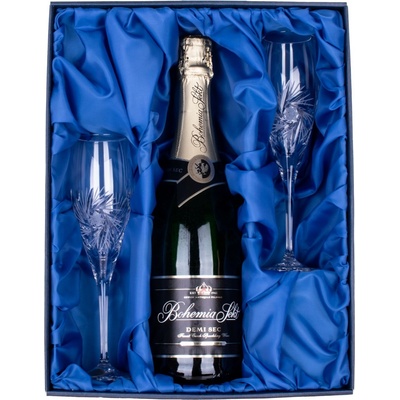 CRYSTAL Bohemia ONTE Sekt Demi Sec se skleničkami Větrník Sampus broušené skleničky 2 x 150 ml