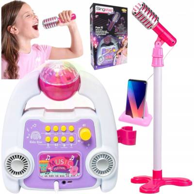 Karaoke set Stator růžový s mikrofonem na stativu 55 88 cm