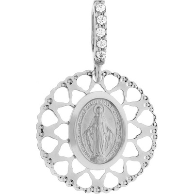 Argento Prívesok z bieleho zlata Zázračná medaila číre okrúhle zirkóny 8A126