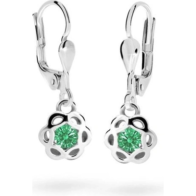 Danfil dětské náušnice kytičky C2179 z bílého zlata s kamínkem Emerald Green zapínání klapka