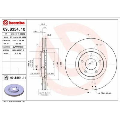 BREMBO brzdový kotúč 09.B354.11, súprava 2 ks
